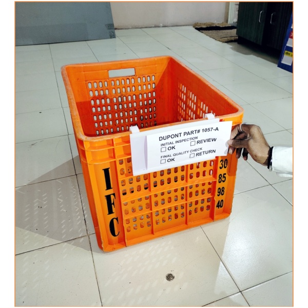 Clip-On Label Holder For Material Handling Bins